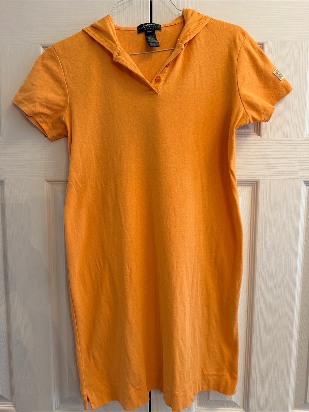 Vintage 90s Lauren Ralph Lauren Orange Short-Sleeve Hooded Polo Dress, Size P/L